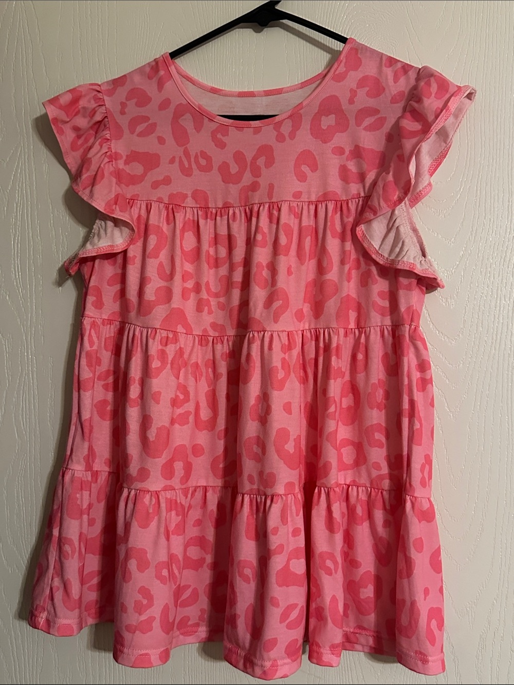 Pink Leopard Print Ruffle Tiered Dress